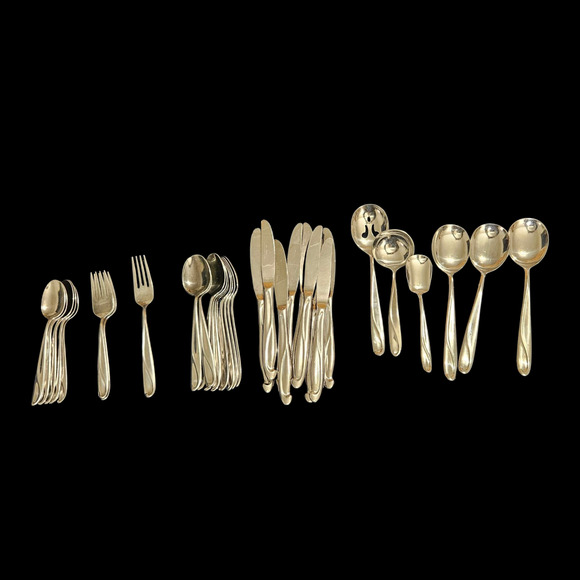 Reed & Barton Reedcraft Stainless Flatware Set 33 Pc Modern Swirl Design USA - Picture 3 of 4